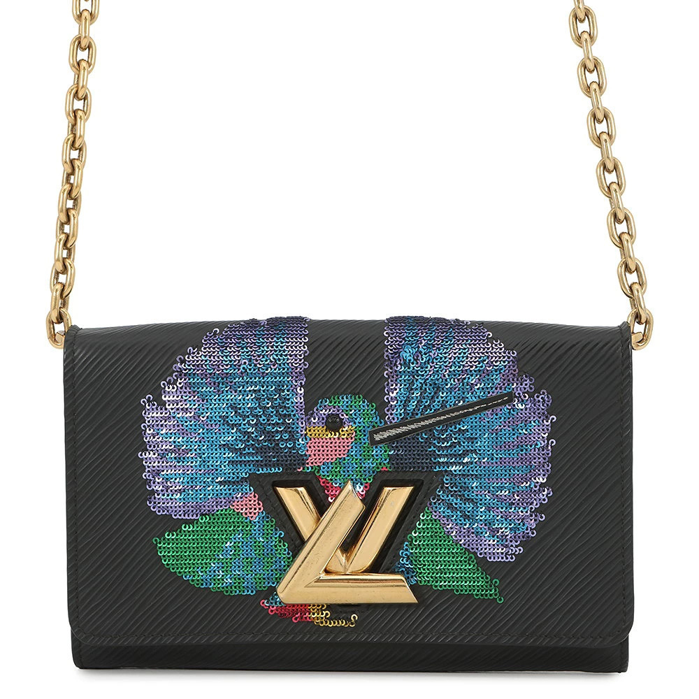 Louis Vuitton Chain Wallet Epi Sequin Portefeuille Twist Bird Black